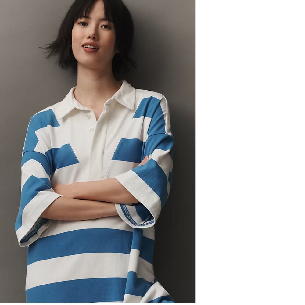 Anthropologie Blue and White Striped Maxi Dress - Picture 2 of 4